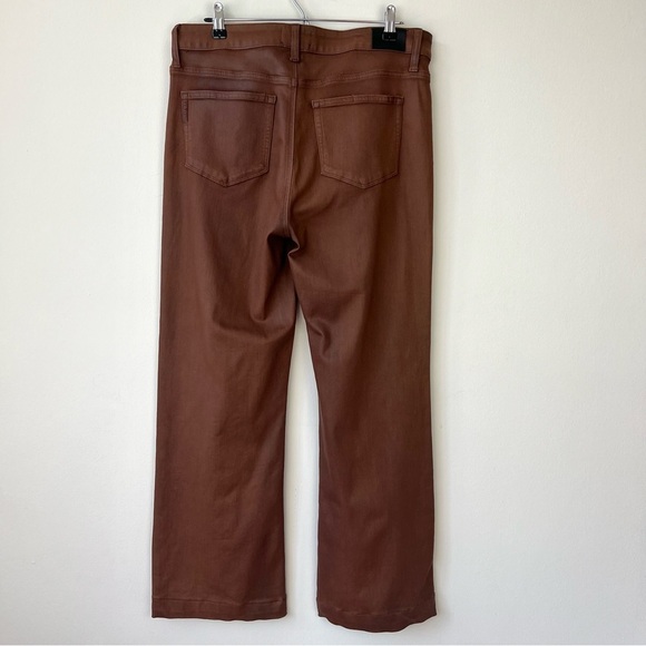 Paige Leenah High Rise Wide Leg Brown Cognac Luxe Coated Jeans - Picture 6 of 11
